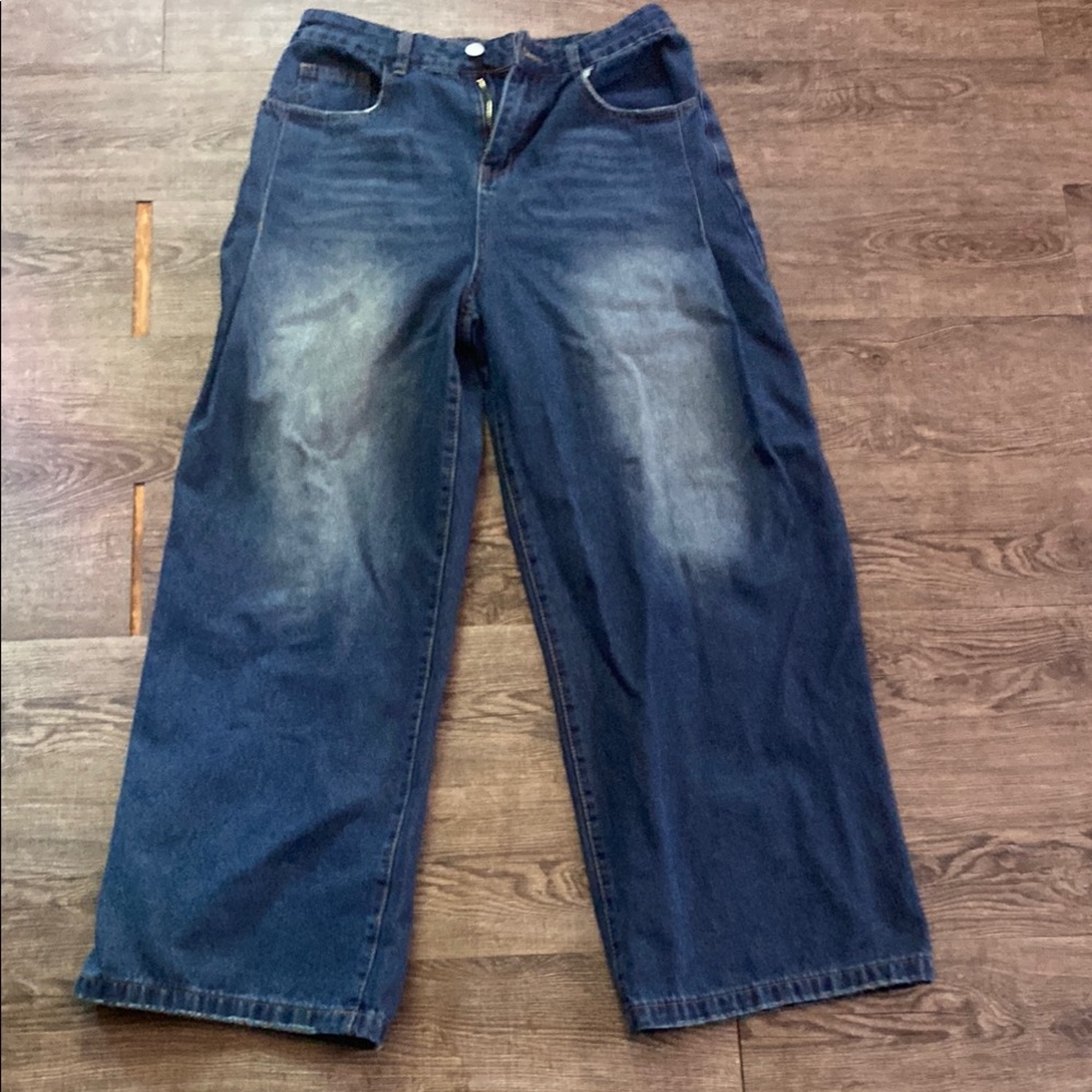 Wide-Leg Blue Denim Jeans